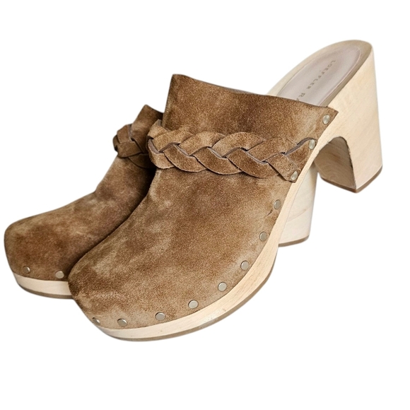 Loeffer Randall Cacao Suede Merrill Wooden Heeled Boho Braid Clogs Size 8.5 - Picture 6 of 16